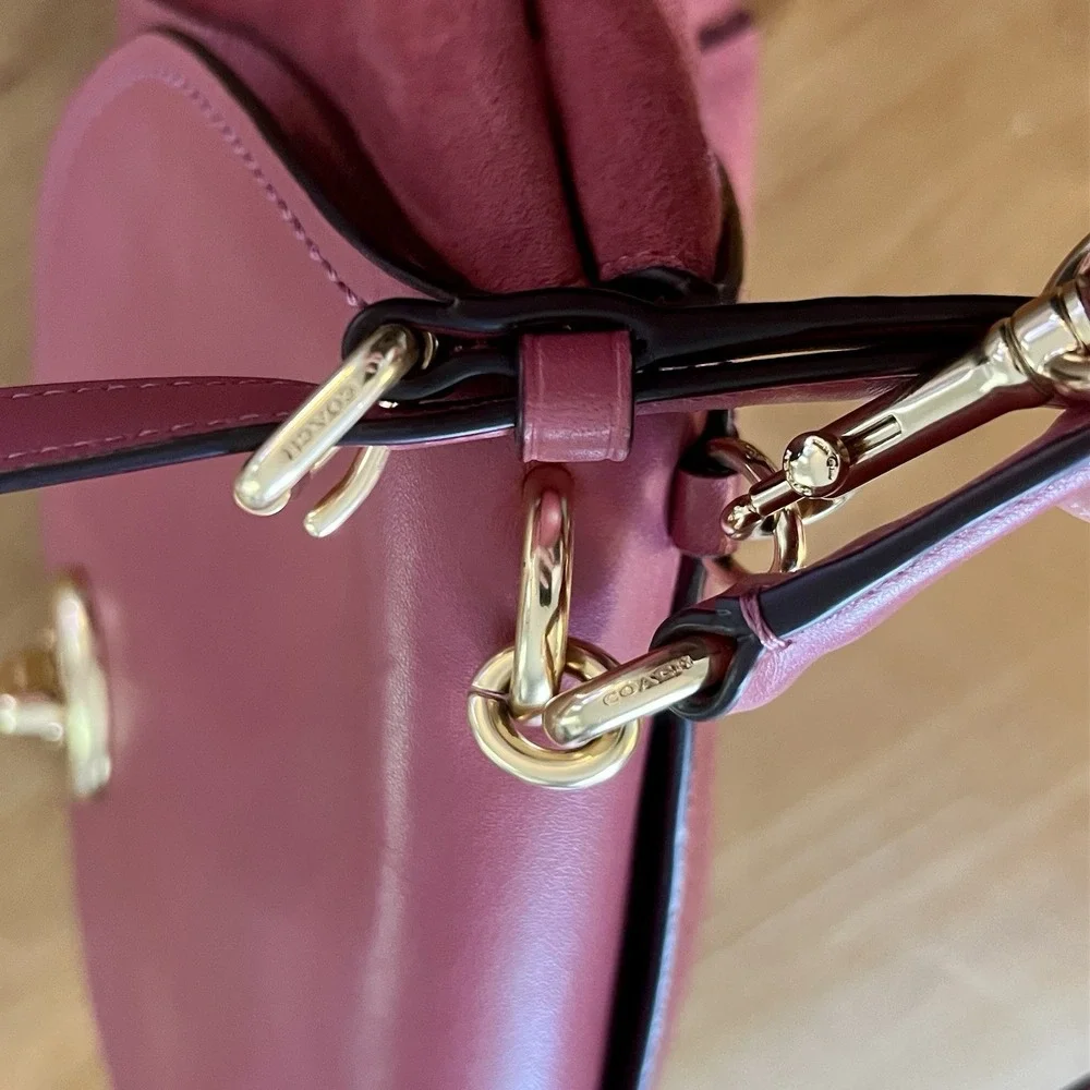 Pink Gold Coach Faye Carryall Dusty Rose Leather Shoulder Bag Crossbody Turnlock